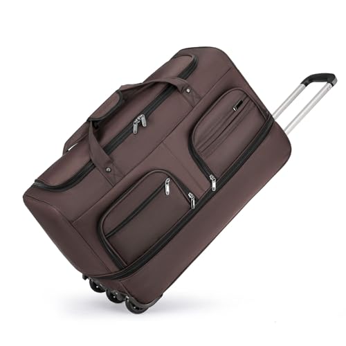 Expandable Rolling Duffle Bag with Wheels, 24" Foldable Carry On Luggage Suitcases, Water-Resistant Travel Duffle Bag Carry On Suitcase Weekend Bag for Women Men Brown - color: Brown, size: 24in