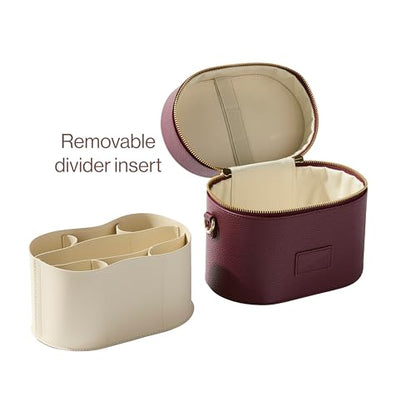 ETOILE - Oval Toiletry Case Burgundy - Travel Makeup Bag Organizer with Shoulder Strap and Removable Divider - color: Burgundy