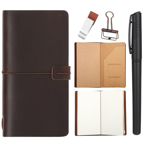 Traveling Refillable Leather Journal Notebook, Dark Brown, Regular Size - color: Dark Brown, size: Regular Size
