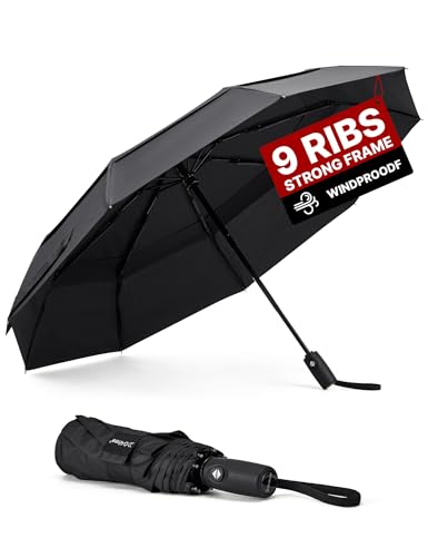 G4Free 42 Inch Travel Umbrella, Compact Vented Windproof Umbrella for Rain | Double Canopy, Lightweight & Strong, Automatic & Foldable, For Men & Women, Fits Car, Backpack & Commuting - color: Black
