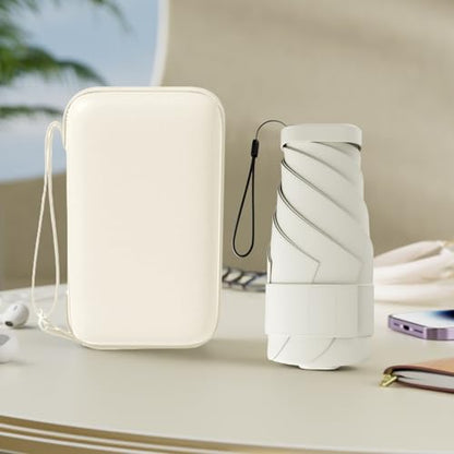 Mini Travel Umbrella, UPF 50+ Compact Fits in Purse - color: White