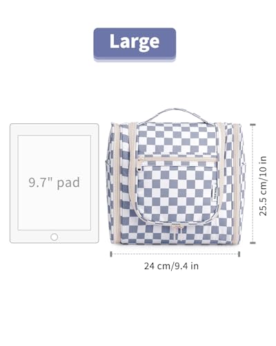 Narwey Large Hanging Travel Toiletry Bag for Women, Makeup Cosmetic Bag - color: C-Grayish Blue Checkerboard, size: Large