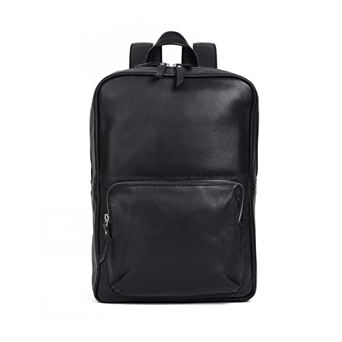 KomalC Leather Backpack for Men & Women – Buffalo Leather Laptop Bag with Trolley Sleeve for Work & Travel (Black) - color: Black