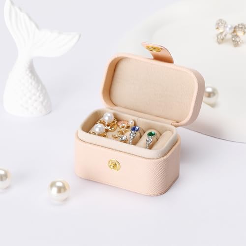 KUKUVR Small Travel Jewelry Ring Stud Earring Box (Pink) - color: Pink