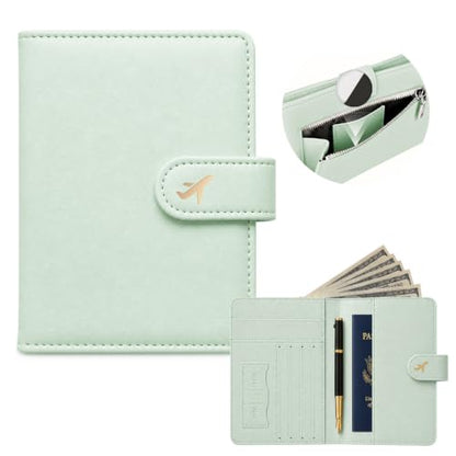 RFID Passport Holder with Tracker Slot, Leather Travel Wallet - color: Green