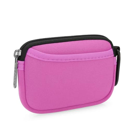 E-Tree Small Soft Neoprene Zipper Pouch with Carabiner Clip,Tech Bag Pink - color: Pink