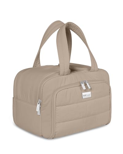 TOPDesign Travel Toiletry Bag, Puffer Makeup Organizer with Compartments - color: Camel