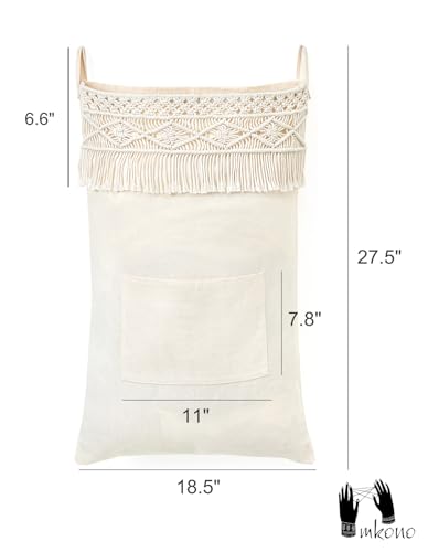 Mkono Macrame Over The Door Laundry Hamper, Hanging Laundry Bag with Zipper - size: 18.5" x 27.5"