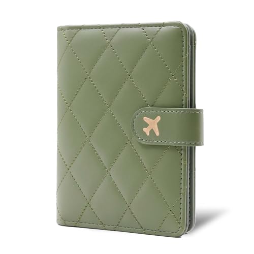 Melsbrinna Premium Leather Passport Holder Covers Case, Waterproof Rfid Blocking Travel Wallet Passport Holder with Pen Holder, Cute Passport Book for Women/Men - color: AX-LG Green