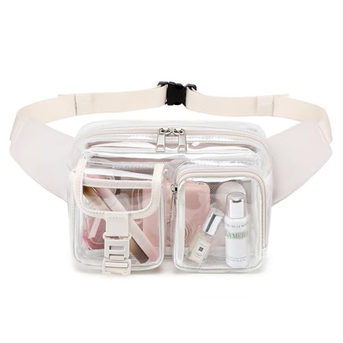 Fanny Pack Clear Stadium Bag Women Waist Pack Transparent Belt Bag, Beige - color: Beige
