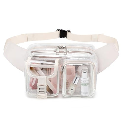 Fanny Pack Clear Stadium Bag Women Waist Pack Transparent Belt Bag, Beige - color: Beige