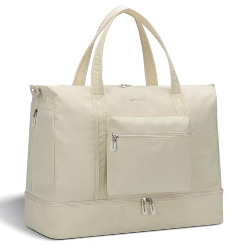 Women's Weekender bag Travel Duffel Bag with Shoe Compartment 21-inch Airline-Approved Carry-On, 2-Piece Overnight Bag Set Personal Item Luggage - color: SR -1-beige