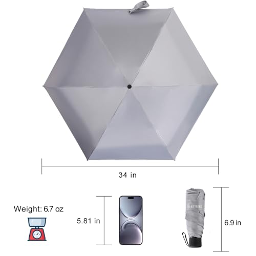 GAOYAING Compact Travel Umbrella with Case Sun&Rain Lightweight Small and Compact Suit for Pocket 34 Inches - color: Grey, size: 34 Inches