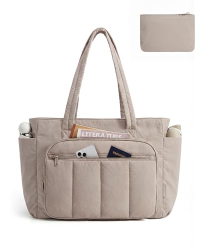 BAGSMART Tote Bag for Women, 2 Set Work Tote Bag with Zipper - color: Camel