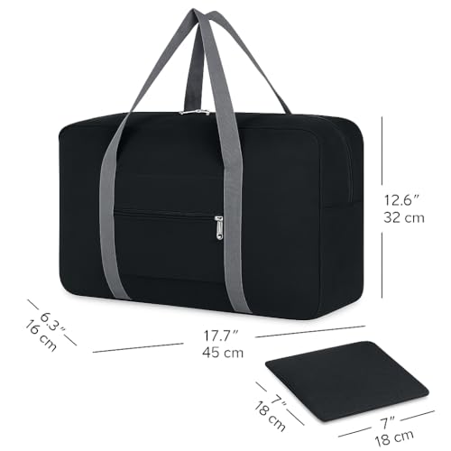 Lightweight Foldable Travel Duffel Bag – Compact Carry-On Luggage for Overnight Trips, Unisex Weekender Bag (Black) - color: Black