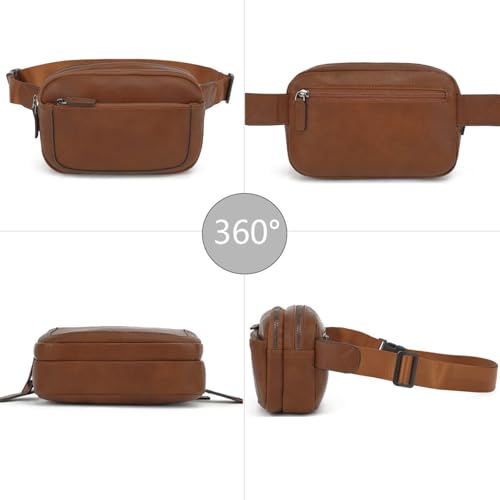 Fanny Packs for Women, Large Vegan Leather Waterproof Belt Bag, Brown - color: Brown