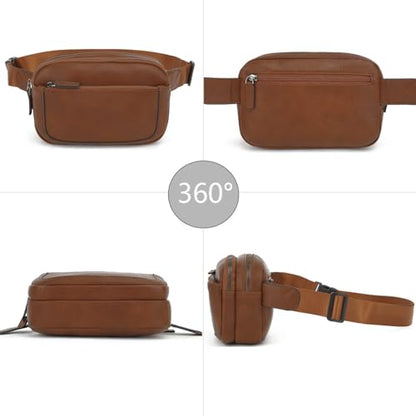Fanny Packs for Women, Large Vegan Leather Waterproof Belt Bag, Brown - color: Brown