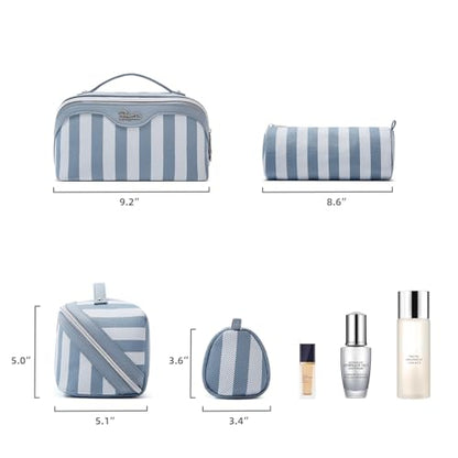 BOYATU Travel Makeup Bag for Women: 3 Pcs Set Striped Make up Bag,Blue - color: A-1-Blue