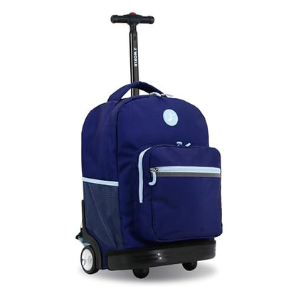 J World Sunrise Kids Rolling Backpack with Wheels for Girls Boys, Roller Bookbag for School, 18 x 13 x 9 Inches, Navy - color: Navy