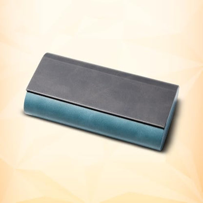 2-Frame Sunglasses Case – Premium PU Leather Protective Case for Men & Women, Travel Storage for Two Glasses - color: Charcoal Grey & Teal Grey