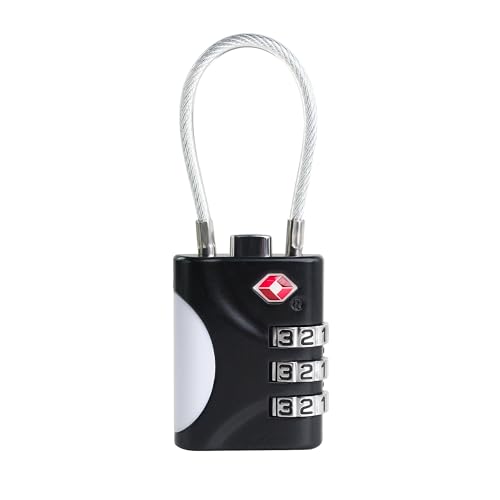 TSA Locks for Luggage, Small Combination Lock with Cable, Luggage Locks TSA Approved, Combo Lock for Suitcase, Cabinet, Gym Locker, Backpack, Small Padlock for Travel Essentials (Black) - color: Black