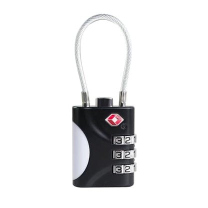 TSA Locks for Luggage, Small Combination Lock with Cable, Luggage Locks TSA Approved, Combo Lock for Suitcase, Cabinet, Gym Locker, Backpack, Small Padlock for Travel Essentials (Black) - color: Black