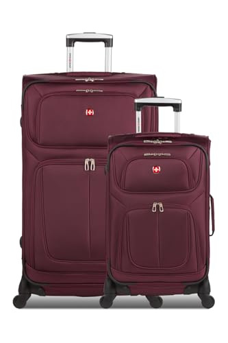 SwissGear Sion Softside Expandable Spinner Luggage Durable Lightweight Travel Suitcase, Merlot, 2-Piece Set (Carry-On/Large) - color: Merlot, size: 2-Piece Set (Carry-On/Large)