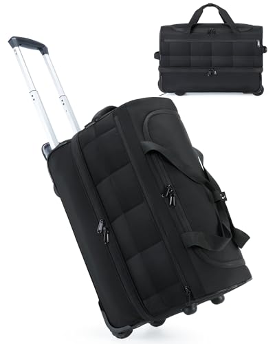 BAGSMART 40L Rolling Duffle Bag with Wheels and Handle, TSA Carry On Bags for Travel with Shoe Compartment, Charcoal