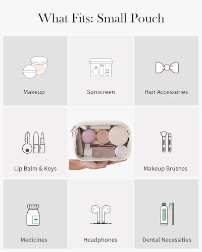 Pocmimut Makeup Bag,Small Makeup Bag for Purse, TSA Approved Bag for Travel - color: Beige, style: Small