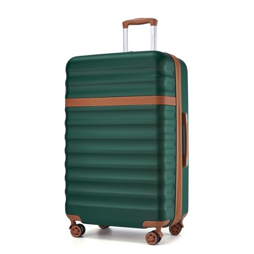 Kono Checked Luggage 28in Expandable Hardside TSA Lock Green - color: Green/Brown, size: Checked-large 28-inch