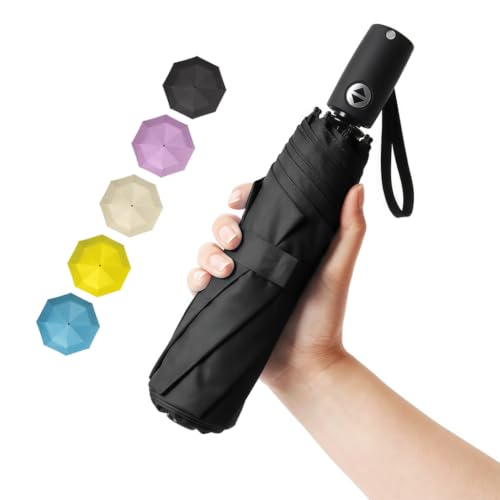 BAODINI Compact Travel Umbrella Small Windproof Auto Open Close for UV Sun Protection UPF 50+ and Rain Fits Backpack Purse & Suitcase - color: Black