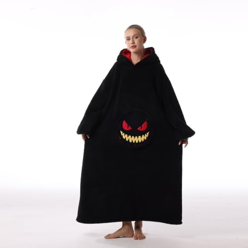 Moinlizy Oversized Wearable Blanket Hoodie for Women Men - color: Black Devil