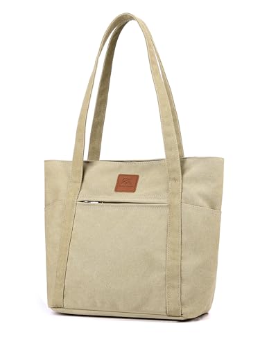 Light Canvas Shoulder Bag for Women Retro Bucket Tote - color: Khaki