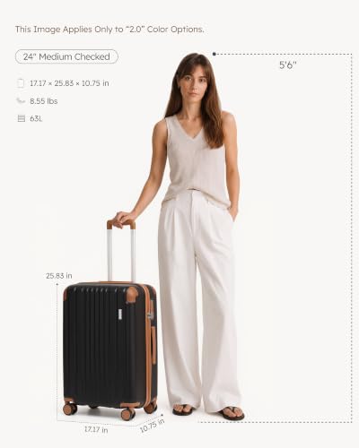 Coolife Luggage, Lightweight and Durable Hardshell, 24 in, Caramel Black - color: Caramel Black2.0, size: M(24in)