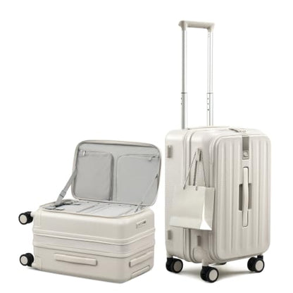 Hanke 20 Inch Top Opening Expandable PC Carry On Luggage with TSA Lock,50L - color: Ivory White, size: 20 Inch