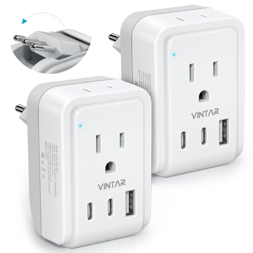 VINTAR Foldable Italy Travel Plug Adapter, 2 Pack Type L Adapter with USB-C - style: Type L - Italy Chile