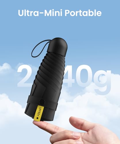 LMUGOOS 3 Pack Mini Travel Folding Umbrella,UPF 50+ UV Compact Portable Sun - color: Black