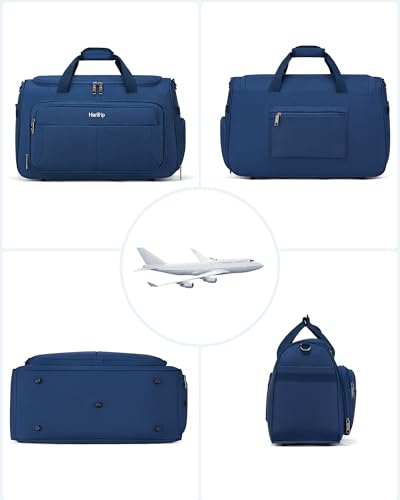 HanTrip 21 Inch Carry On Duffel Bag Foldable Overnight Tote Bags, Blue - color: Blue, size: Carry-on 21.5-Inch