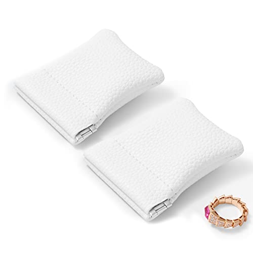 2 Pack White PU Leather Slim Ring Pouch Squeeze Jewelry Travel Bag - color: White, size: 2.99" x 2.56"