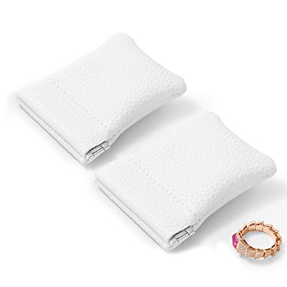2 Pack White PU Leather Slim Ring Pouch Squeeze Jewelry Travel Bag - color: White, size: 2.99" x 2.56"