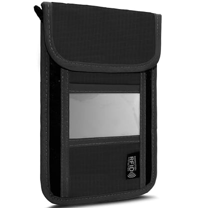 Travel Neck Wallet with RFID Blocking - color: PVC Black