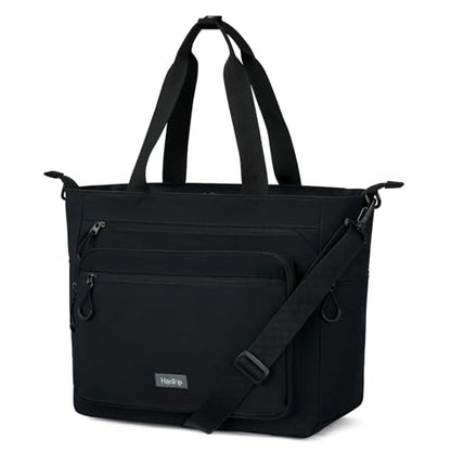 HanTrip Large Laptop Tote Bag with Luggage Sleeve for Travel Work, Black - color: Black