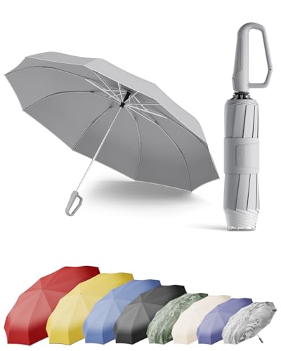 Windproof Travel Umbrella for Rain, Withstand 85MPH Winds, 52 Inch Automatic Reverse Fold Umbrellas Easy Auto Open Close, Portable Compact Umbrella Includes Cover Bag, Perfect for Travel, Car, Commute, Women Men, Backpack - color: Light Gray