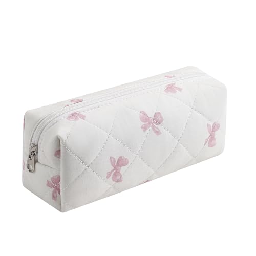 Cute Floral Makeup Brush Bag Small Cotton Quilted Cosmetic Bag for Women Travel Toiletry Zipper Make Up Pouch (Pink Small Bowknot) - color: Pink Small Bowknot