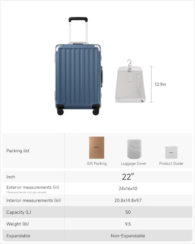 LUGGEX 24x16x10in Zipperless Carry On Luggage, Ocean Blue - color: Ocean Blue, size: 22 Inch