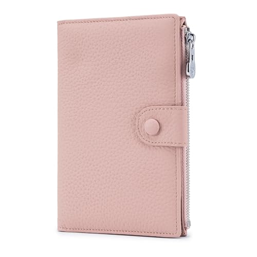 Genuine Leather RFID Blocking Passport Holder Wallet, Multi-Functional Travel Document Organizer with Zipper Pocket, Includes SIM Card Ejector Pin (Pink) - color: Pink