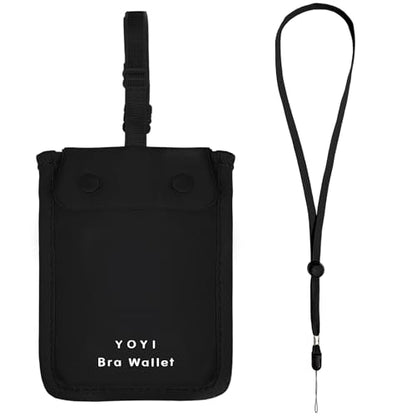 YOYI YOYI RFID Blocking Bra Wallet Neck Strap Hidden Pocket Cash Card - color: Black, style: Lanyard