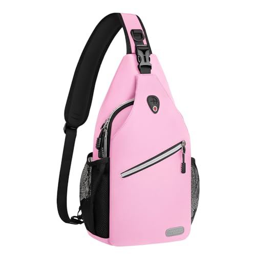 MOSISO Small Sling Bag for Men, Crossbody Shoulder Chest Daypack Bag | Sling Backpack for Casual Travel Hiking - color: Light Pink