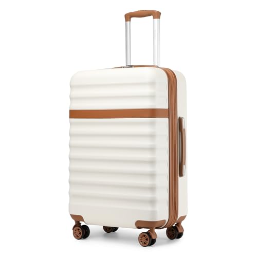 Kono Checked Luggage 24in Expandable Spinner TSA Lock ABS+PC Cream - color: Cream White, size: Checked-medium 24-inch