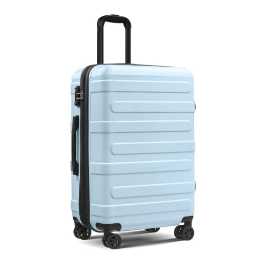 Checked 24inch Luggage with Spinner Wheels,Expandable - color: Baby Blue, size: M (24 In)